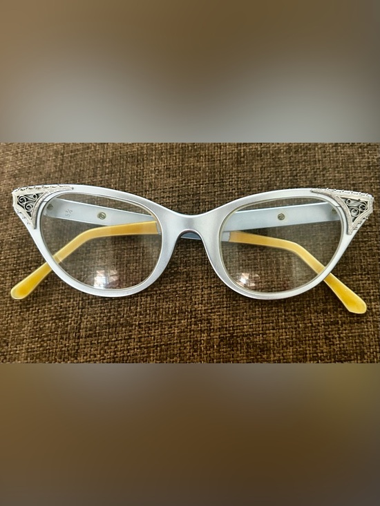 Aldo Tura Accessories - Vintage TURA Cat Eye Glasses Silver Filigree Art Nouveau deco Frames 5 3/4 case